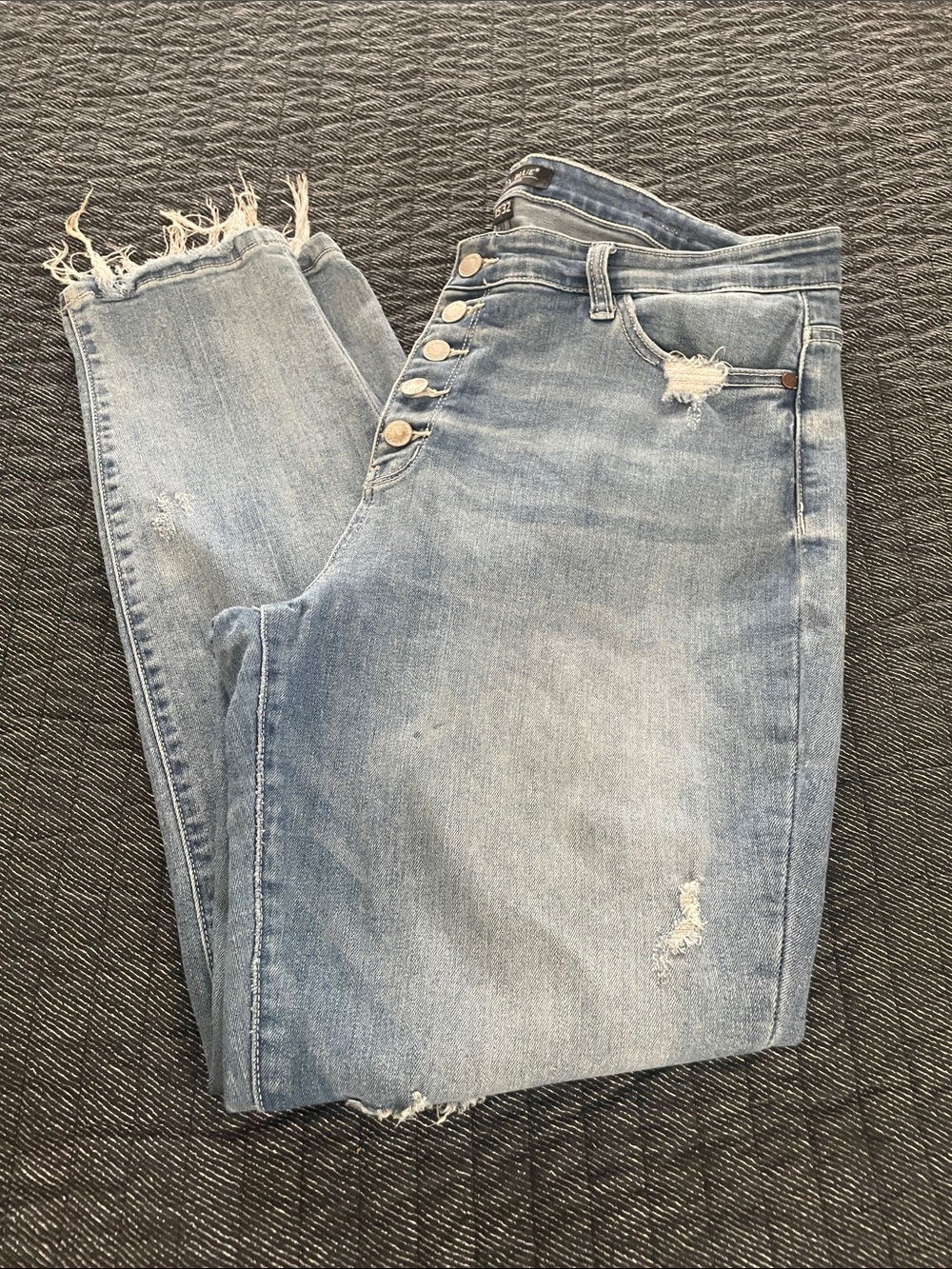 Judy Blue Light Blue High-Rise Distressed Button-Fly Jeans